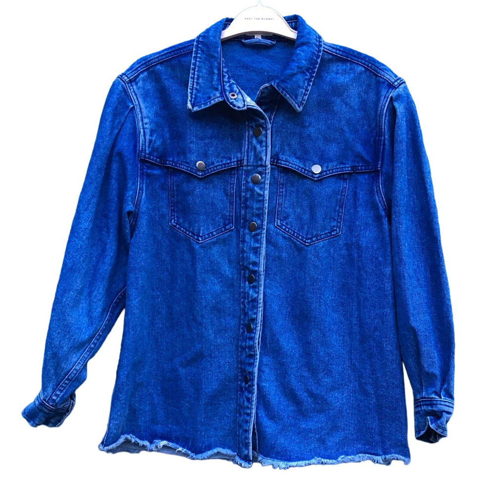 Main Strip Women’s Size Large Blue Button Down Denim Jacket v6x